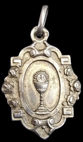 Antique 1919 Sterling Silver Christian First Communion Pendant Charm