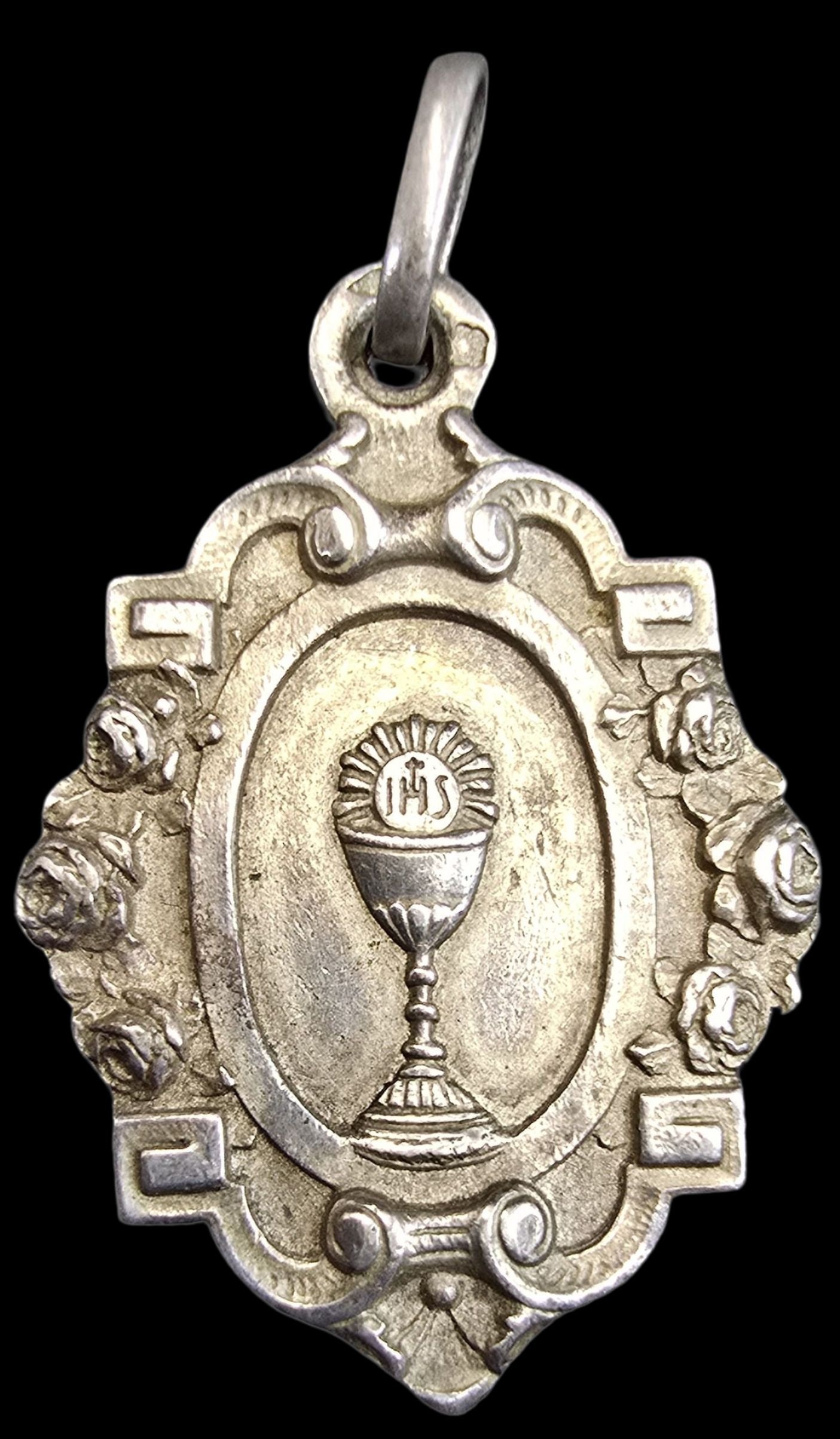 Antique 1919 Sterling Silver Christian First Communion Pendant Charm (1 of 3)