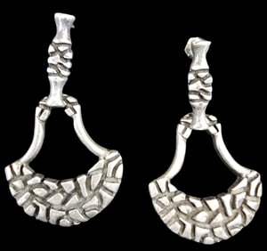 Very Unusual Vintage Textured Sterling Silver Dangle Earrings