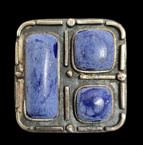 Vintage Mid-Century Modern Sterling Silver & Blue Gemstone Studio Ring