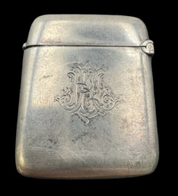 Antique Aristocratic British Sterling Silver Match Box /w Striker Surface & Monogram