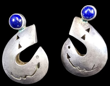 Vintage Sterling Silver & Blue Gemstone Earrings