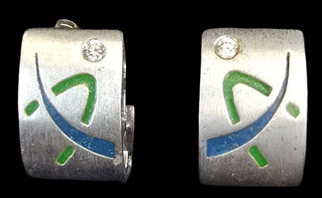 Vintage Sterling Silver & Blue/Green Enamel Earrings