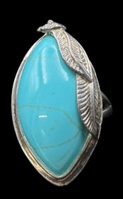 Large Vintage Sterling Silver & Turquoise Men's Ring