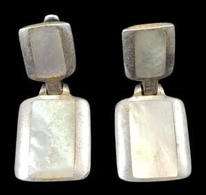 Vintage Sterling Silver & Mother of Pearl Earrings