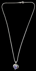 Vintage Sterling Silver & Multicolor Gemstone Pendant Necklace