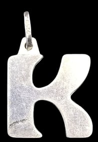 Vintage Sterling Silver Letter "K" Initial Pendant Charm