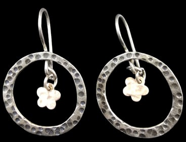 Unusual Vintage Partially Gilt Sterling Silver Dangle Earrings