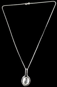 Vintage Mid-Century Modern Sterling Silver & Clear Gemstone Pendant Necklace