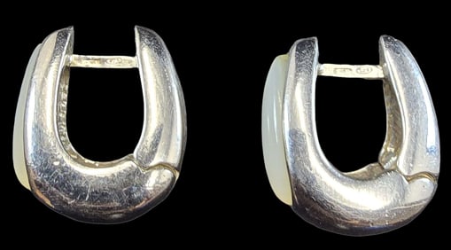 Pair of Vintage Italian Sterling Silver & Gemstone Earrings