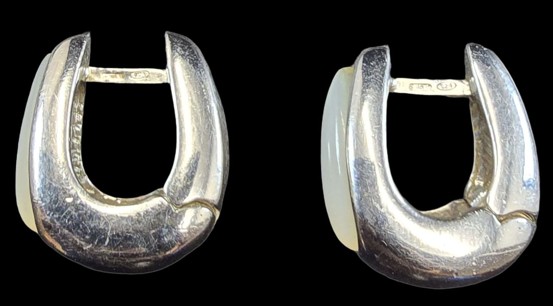 Pair of Vintage Italian Sterling Silver & Gemstone Earrings: Very good vintage condition with minor patina according to age. Each measures approx. 1/2" high and weighs ca. 4.5 grams. Marked. SHIPPING: We ship in-house and charge a flat fee of $12 for any order