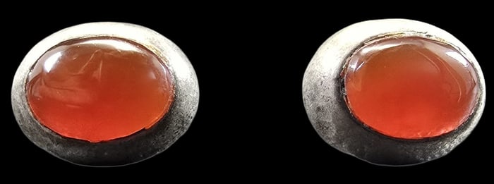 Vintage Mid-Century Sterling Silver & Carnelian Stud Earrings