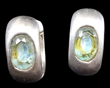 Stylish Vintage Sterling Silver & Blue Gemstone Earrings