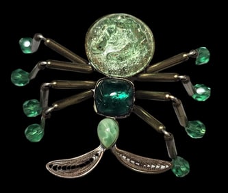 Rare & Unusual Handmade Vintage Goldtone Metal & Glass Insect Brooch