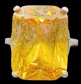 Beautiful Vintage Sterling Silver, Marcasite & Yellow Gemstone Ring