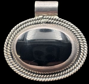 Large & Heavy Vintage Sterling Silver & Black Onyx Pendant