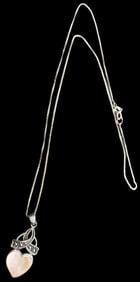 Ornate Vintage Sterling Silver, Marcasite & MOP Heart Designer Pendant Necklace