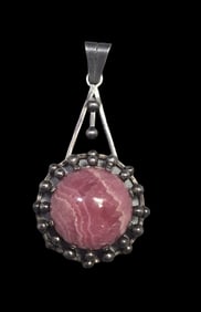 Stylish Vintage Mid-Century Modern Sterling Silver & Rhodochrosite Pendant