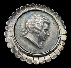 Antique Austrian 835 Silver Mozart Pendant Brooch