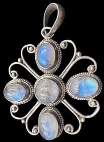 Beautiful Vintage Sterling Silver & Moonstone Cross Pendant