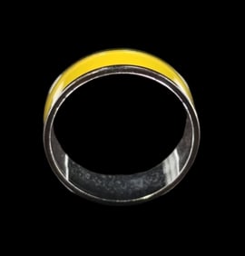 Unusual Vintage Silvertone Metal & Yellow Enamel Costume Jewelry Ring