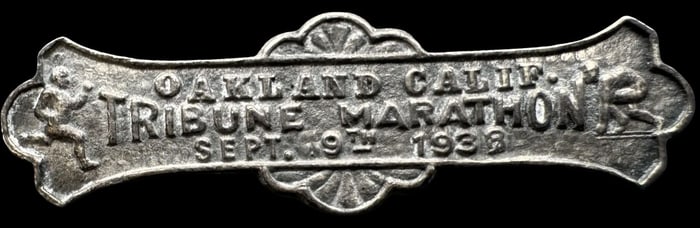 Ornate Vintage 1938 Sterling Silver Oakland Tribune California Marathon Brooch Pin