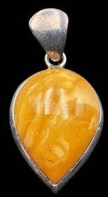 Vintage Eastern European or Russian Sterling Silver Butterscotch Amber Pendant