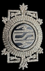 Ornate Vintage Silver Metal, Marcasite & Enamel Costume Jewelry Brooch