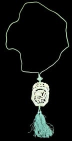 Ornate Vintage Hand Carved Jade Pendant Necklace