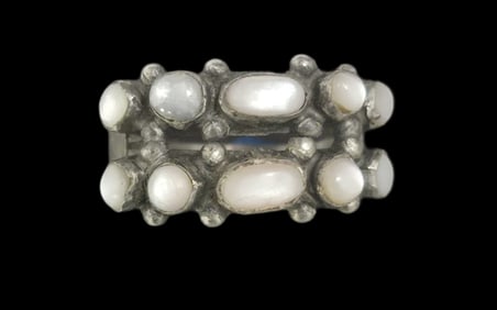 Vintage Mid-Century Handmade Sterling Silver & White Gemstone Ring