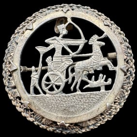 Ornate Vintage European 800 Silver Egyptian Revival Pharao on Chariot Brooch / Pendant