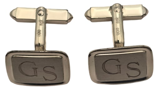 Vintage European Mid-Century 800 Silver & Pearl "GS" Monogrammed Cufflinks