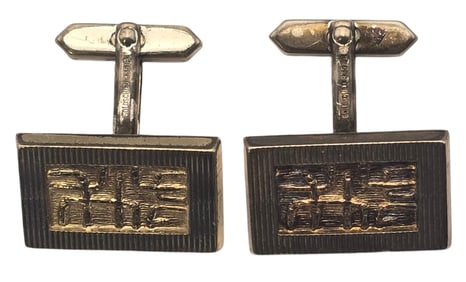 Vintage European Mid-Century Modern Gilt 835 Silver Designer Cufflinks