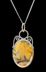 Vintage European 835 Silver Chain & Gemstone Pendant