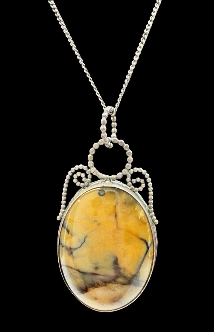 Vintage European 835 Silver Chain & Gemstone Pendant (1 of 3)