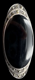 Vintage Sterling Silver, Black Onyx & Marcasite Brooch