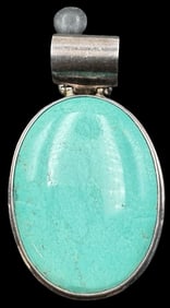 Beautiful Vintage EXEX Sterling Silver & Oval Green Gemstone Pendant