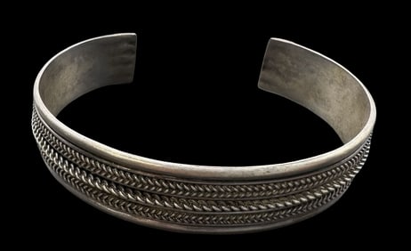 Ornate Vintage Textured Sterling Silver Cuff Bracelet