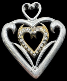 Beautiful SONIA B BITTON Sterling Silver, 14K Gold & Diamond Heart Pendant
