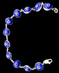 Vintage Sterling Silver & Blue Evil Eyes Bracelet