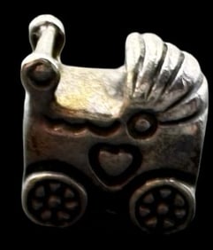 Authentic Vintage PANDORA Sterling Silver Baby Stroller Carriage Pendant Charm