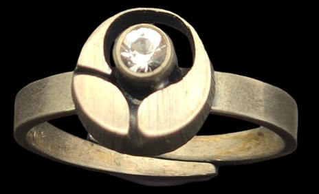 Vintage Mid-Century Modern STEN & LAINE Finland Sterling Silver & Rock Crystal Designer Ring