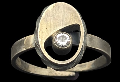 Vintage Mid-Century Modern Finnish Sterling Silver & Rock Crystal Designer Ring