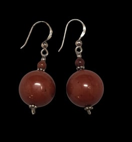 Vintage Sterling Silver & Red Jasper Earrings