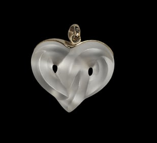 Vintage LALIQUE France Frosted Crystal Heart Pendant