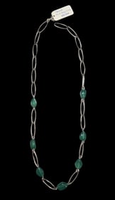 Vintage European 835 Silver & Green Agate Bracelet - New Old Stock