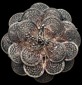 Beautiful Vintage Mexican Sterling Silver Filigree Flower Pin Brooch