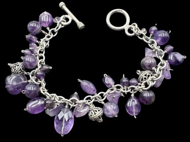 Beautiful Vintage Sterling Silver & Amethyst Toggle Bracelet