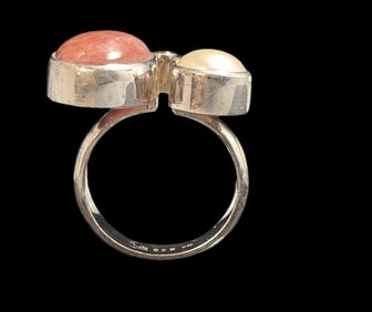 Vintage Mid-Century Sterling Silver & Gemstone Designer Ring