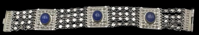 Gorgeous Vintage Israeli Sterling Silver & Blue Stones Designer Panel Bracelet
